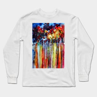 Red umbrellas at night Long Sleeve T-Shirt